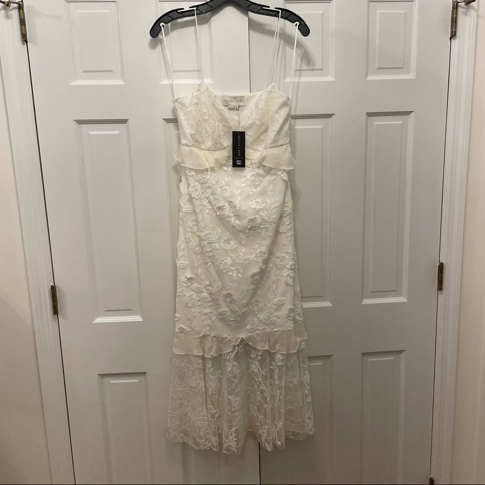 Sachin and Babi Milan Midi Embroidered Lace Dress
